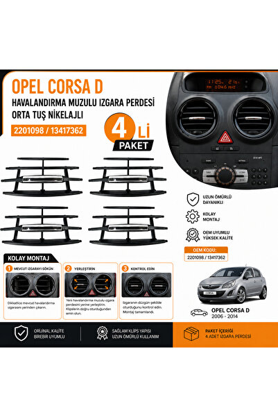 MITOYO Opel Corsa D Havalandırma Muzulu Izgara Perdesi Orta Tuş Nikelajlı 4'l...