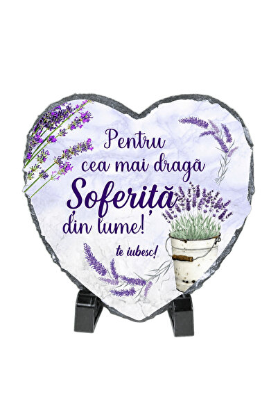 LimArt Placa decorativa ardezie in forma de inima, Lavanda, 14x13 cm - "Pentr...