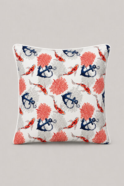 LUX VIE Marine Koi Fish Patterned Piping Honeycomb Woven Throw Pillow Cover