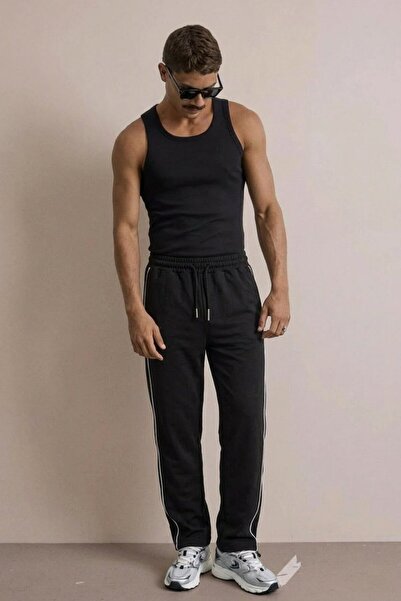 comstar Men's Comfortable Black Sweatpants with Elastic Pockets