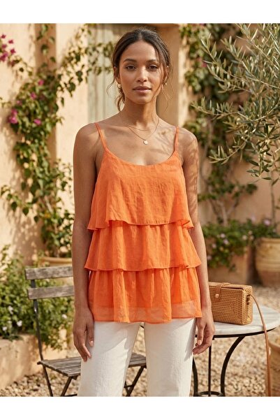 AYASOFYA OTANTIK Women's Italian Layered Silk Blouse with Straps