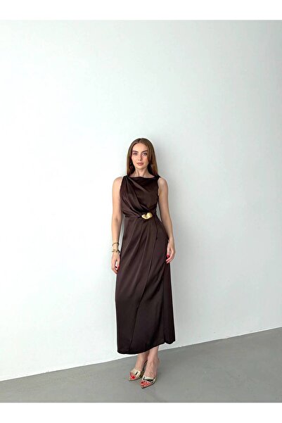 RUBY Midi Elbise - Kahverengi