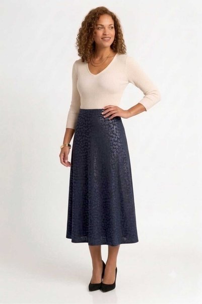 Butik Ara Boy A-Line High Waist Half Flared Leopard Pattern Elastic Waist Midi Skirt