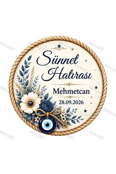 Minart 25 Adet Halat Çerçeveli Lacivert Sünnet Hatırası Magneti, Halat Çerçev...