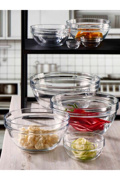 Paşabahçe Set of 6 Chef's Bowls 595 Cc, Stylish Tableware, Kitchen Accessory