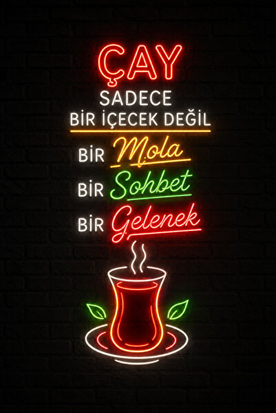 Lucena Çay Temalı Neon Duvar Yazısı MDF Tablo – Dekoratif Mutfak ve Kafe Duva...