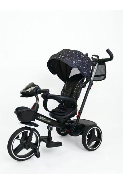 happyworld2026 Tricicleta copii cu spatar reglabil si scaun rotativ -Negru cu...
