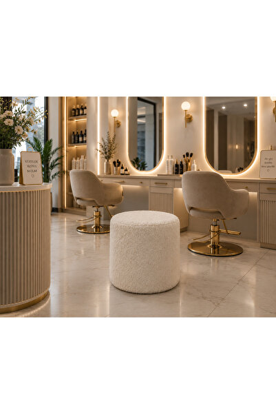 Fuvela Home Peluş Beyaz Puf Makyaj Puf Kuaför Puf