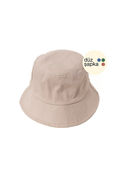düz şapka studio Düz Şapka | Pudra Bej Gabardin Bucket Balıkçı Şapka - Minima...