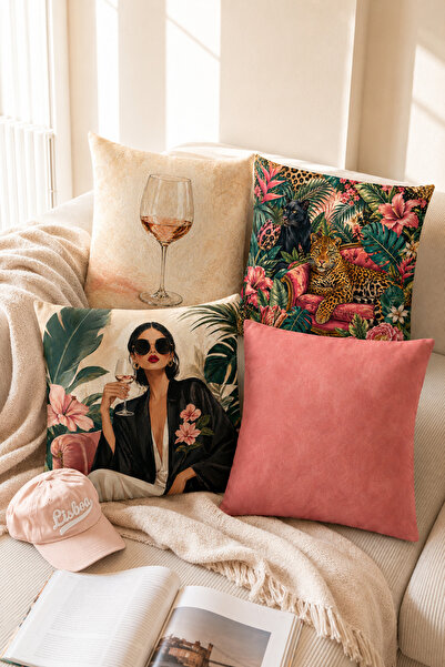 Evmila Tropical Women's Leopard Patterned Decorative Throw Pillow Cover Moder...