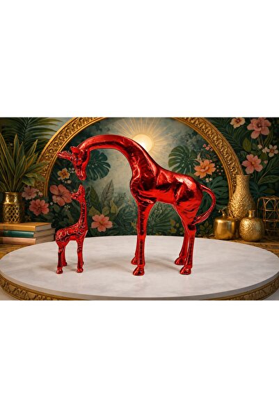 ersu store 24cm Zürafa Ve Yavrusu Aile Temalı Dekoratif Obje Figür Biblo Ev O...