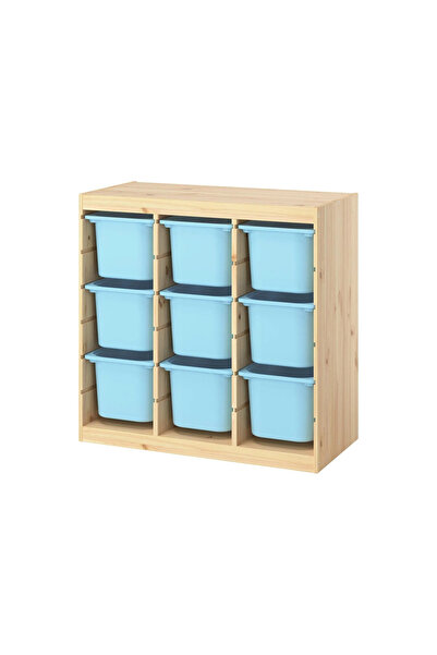 IKEA TROFAST saklama ünitesi, çam-açık mavi, 93x44x91 cm saklama kutusu ile b...