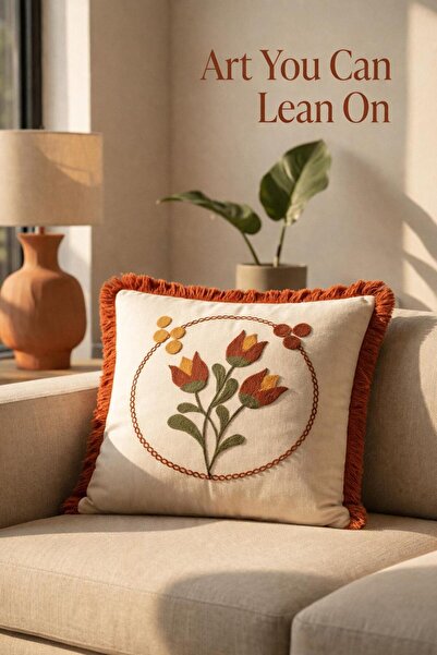 Bella Home Premium Punch Embroidery Throw Pillow 40 cm X 40 cm - 1 Piece
