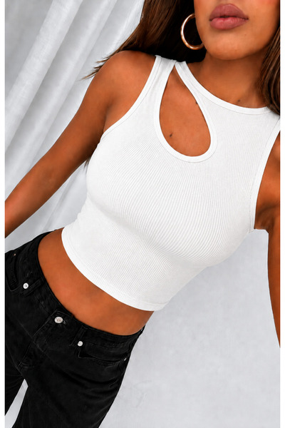 ÖZ PAMUK Women's Camisole Crop Blouse with Low Cut Neckline