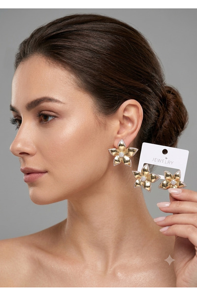 By Zeyna Aksesuar Premium Geometric Stone Women's Earrings