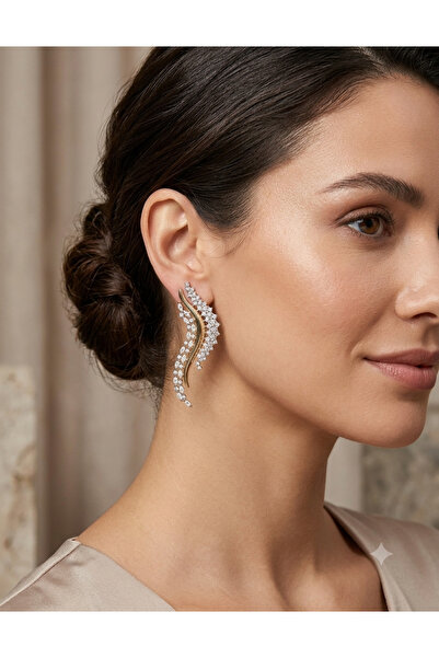 By Zeyna Aksesuar Premium Geometric Stone Women's Earrings