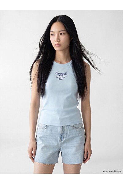 LC Waikiki Xside Blue Cinnamoroll Embroidered Crew Neck Women's Ribbed Unders...
