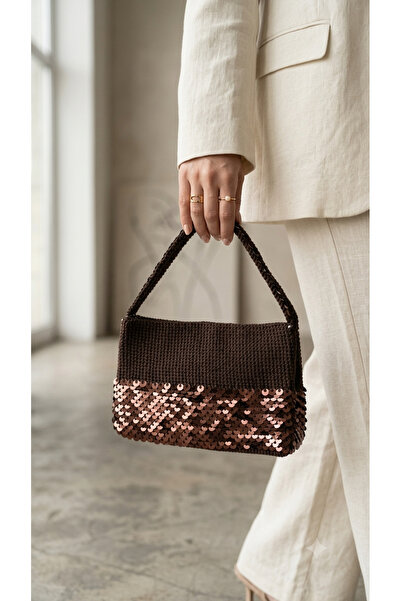 Genel Markalar Kahverengi Pul detaylı Örme El Çantası