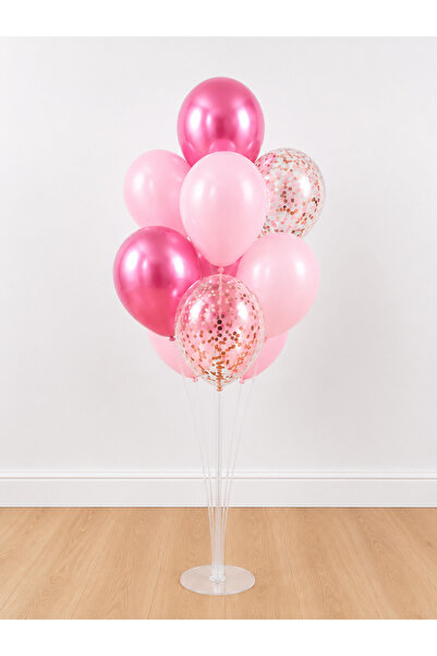 Balonsan Pink Transparent Chrome Pink Rose Gold Sequin 7 Balloons Balloon Sta...