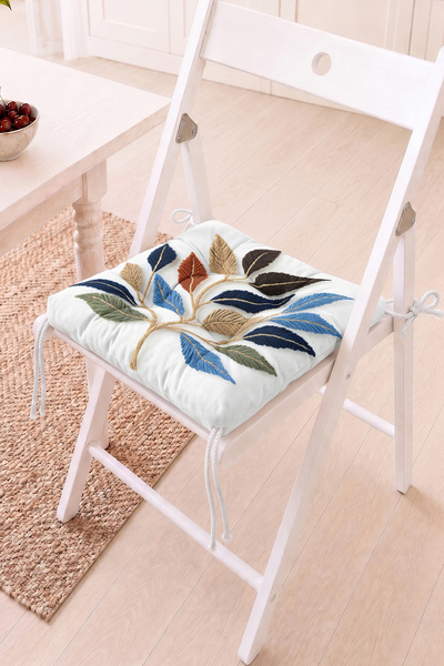 Home Renkli Yaprak Nakış Desenli Pofidik Sandalye Minderi - Modern Dekoratif ...