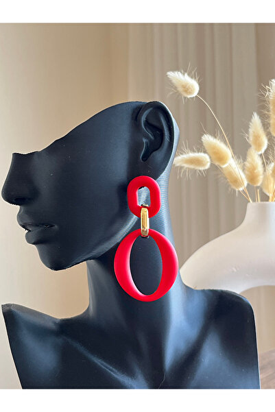 Büyük Hanım Acrylic Red Elegant Traz Earrings