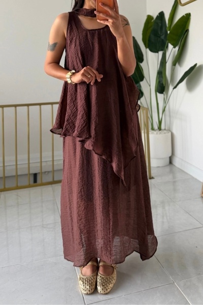 Suziş Linen, Scarf, Strap Dress and Blouse Set 51400