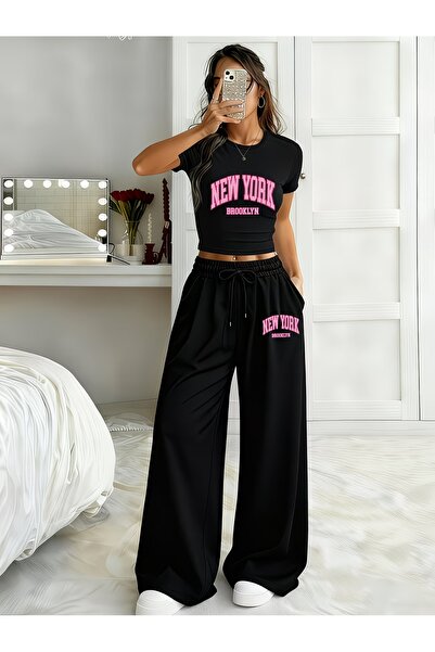 macklin Women's New York Brooklyn Pink Printed Over-The-Top Baby Tee Crop and...