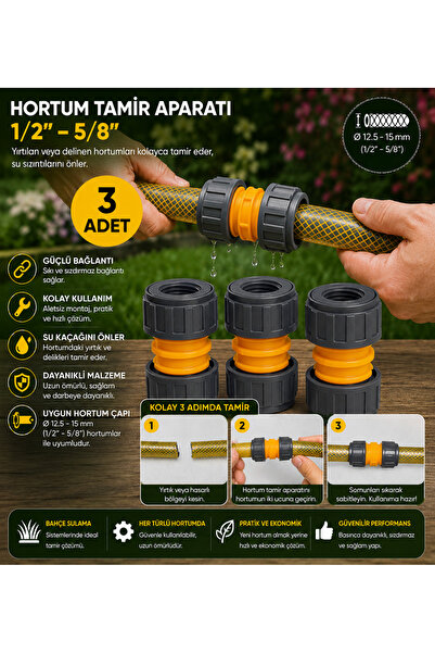 Altınkayaticaret 3 Pieces of Garden Hose Repair Fittings 1/2'' and 5/8'' Comp...