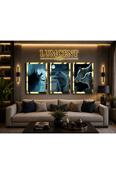 Lumcent 3 Parça Kurt Temalı MDF Tablo Seti – Altın Pleksi Çerçeveli Premium D...