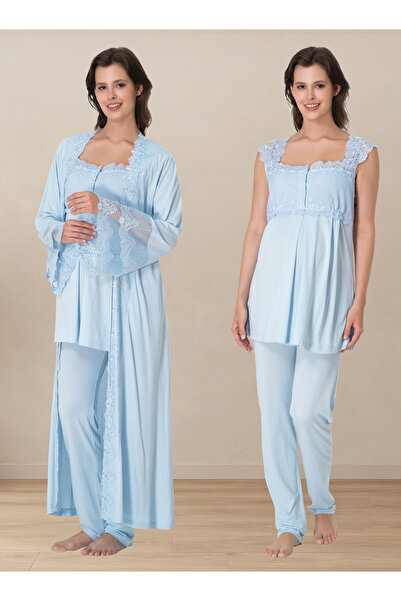 ByLohusa Breastfeeding Feature, Lace Detailed Dressing Gown, Maternity Pajama...