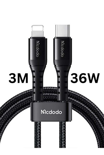 Mcdodo iPhone Charger Cable 3m 36W PD Fast Charging USB-C to Lightning Braide...