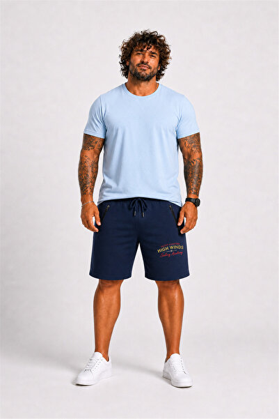Starbattal Large Size Zippered High Winds Combed Cotton Shorts 26621 Navy Blue