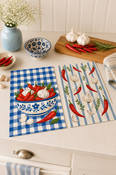 milroma Marin Fish and Cutlery Blue Checkered Marine Themed Modern Mediterran...