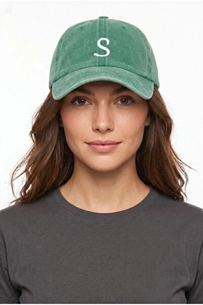 ŞapkaMania Light Green Embroidered Washable Vintage Unisex Hat with Letter S