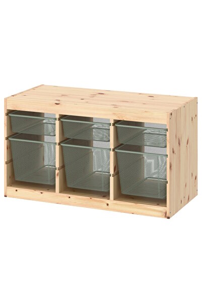 Trofast storage combination, light white stained pine/light green-grey, 93 x ...