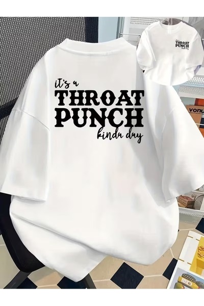 AEMİ Unisex Throat Punch Printed Oversize Crew Neck T-Shirt