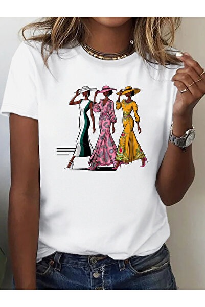 1001 Line Women's White Retro 60s 70s 80s Vintage Fashion T-Shirt - Short Sle...