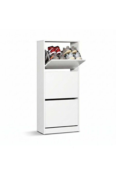 Adore Pantofar Compact Plus, 12 Perechi, 3 Compartimente, Alb - Stejar - Mov, 51x119x26 cm