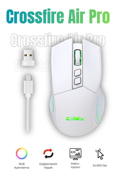 Claw's Crossfire Air Pro Kablosuz 24.000 Dpi Pixart PMW3325 Sensör Makro Yazı...