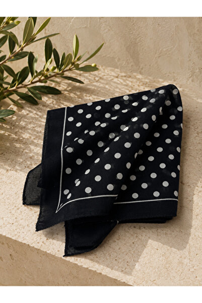 PİNPİN AKSESUAR SİYAH BEYAZ PUANTİYELİ %100 PAMUK BANDANA 55X55cm