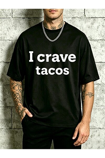 2mcup تي شيرت رجالي بتصميم جرافيك I Crave Tacos، برقبة مستديرة، فضفاض، 100% ق...