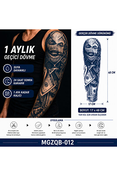 medink tattoo 1 Ay Kalıcı Sonradan Kararan Maskeli gangstar Tam Kol geçici dö...
