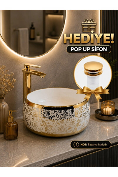 Fualora Banyo Seramik Çanak Lavabo 40*40*15.5 cm Pop Up Hediyeli