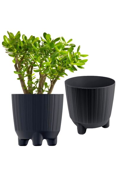 EDANTI Ghiveci Rotund Striat Ryfo N Pentru Flori 14.5 Cm - Antracit