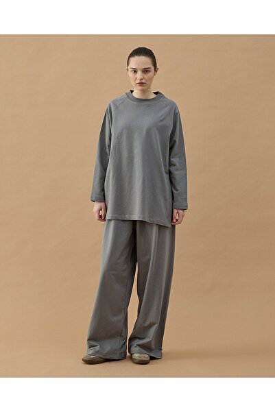 Aybikestil Cotton İki İplik Relax Takım Gri