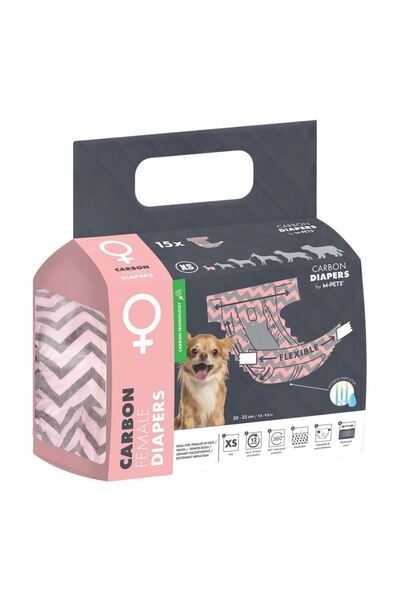 M-PETS CARBONLU DIAPERS DİŞİ KÖPEKLER İÇİN KÜLOT (XS) 15Lİ