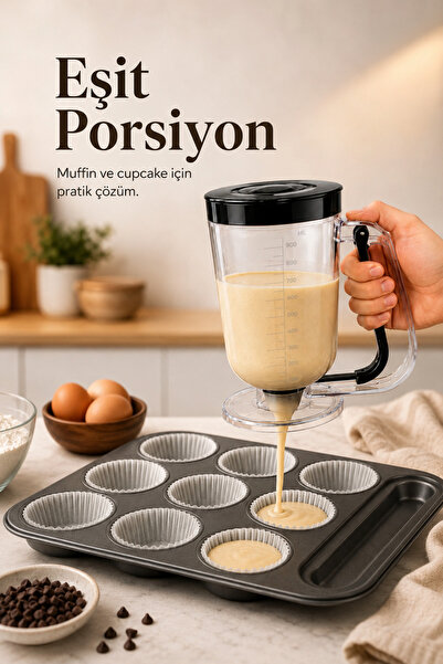 Parmeva Pankek Dağıtıcı Hamur Porsiyonlayıcı Şekillendirici 900 ml Dökme Aparatı Siyah