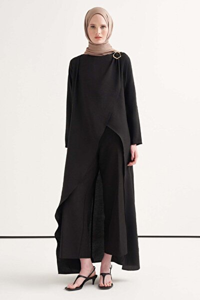 carell Tencel Cross Front Long Tunic Black