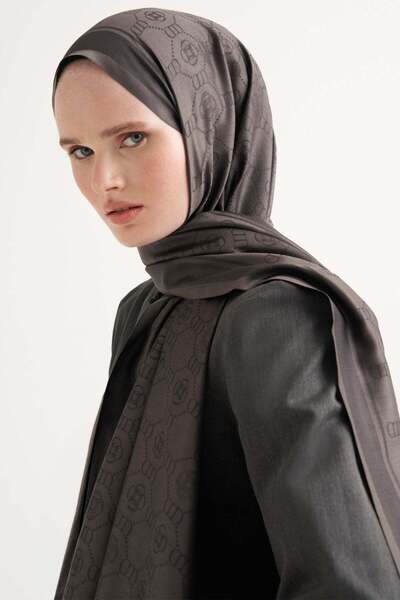 carell Nia Jacquard Silk Shawl Anthracite