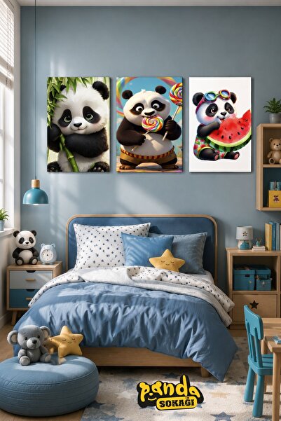 PANDA SOKAĞI 3-dijelni set za slikanje sa drvenim UV štampom slatke pande 30x...